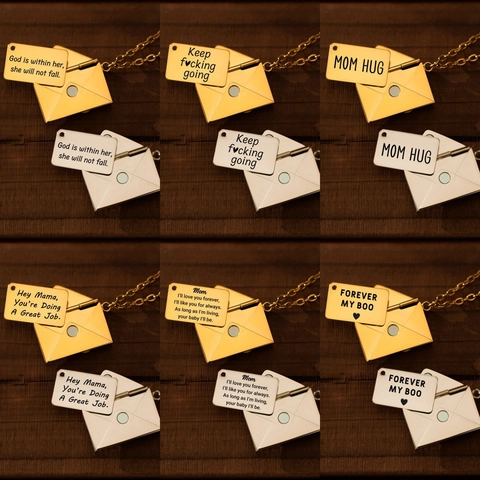Stainless Steel Envelope Locket Necklace For Women Men Love Message Pendant Gold Silver Plated Fashion Jewelry Gifts For Mom
