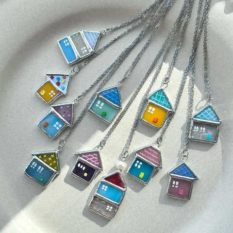 14K Gold Plated Copper Colorful Enamel House Mushroom Pendant Necklace For Women Drip Oil Cartoon Tiny Home Clavicle Chain Jewelry