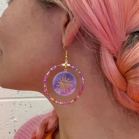 Bohemian Copper Acrylic Sun Moon Star Night Sky Drop Earrings Artistic Vintage Celestial Jewelry For Women Party Gift