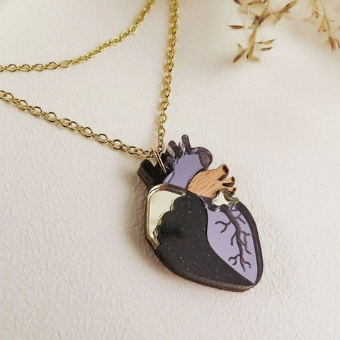 Artistic Anatomical Heart Pendant Necklace Gold Plated Copper Resin Splicing Clavicle Chain For Women Jewelry Gift