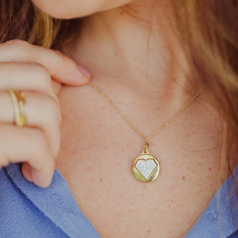 Collana Medaglione Cuore Rame Vintage Donna Oro Pendente Apribile con Zirconi Gioielli Geometrici Minimalisti