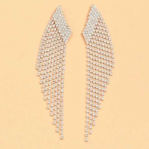 Pendientes Largos de Borla de Strass a la Moda para Mujer Pendientes Colgantes Elegantes de Flecos de Diamantes con Poste de Acero