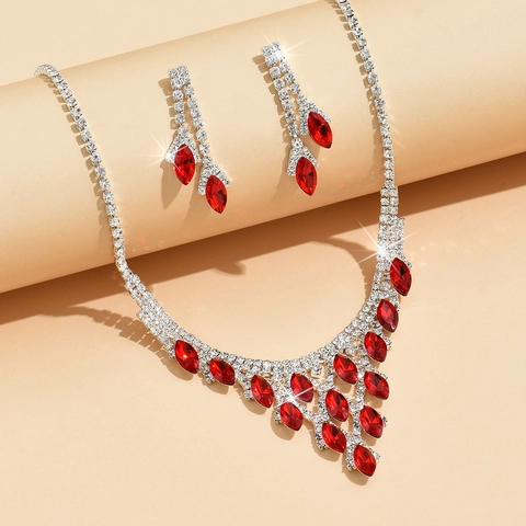 Bridal Rhinestone Crystal Jewelry Set Marquise Cut Artificial Gemstone Necklace Earrings For Wedding Banquet Evening Party Women Jewelry