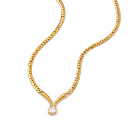 Mode Roestvrij Staal Waterdruppel Strass Hanger Halsketting Luxe Goud Zilver Slangenketting Sleutelbeenketting Sieraden Voor Dames