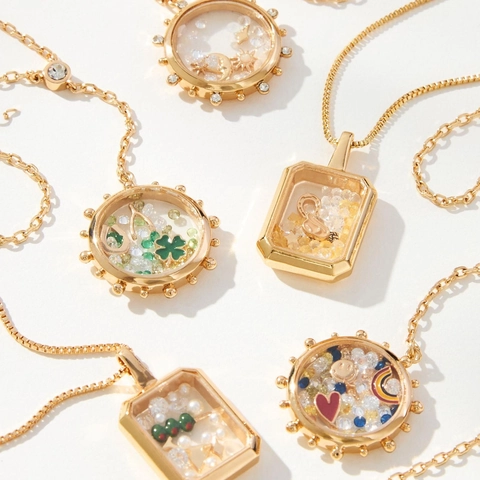 Collier Pendentif Médaillon Flottant en Verre et Acier Inoxydable Plaqué Or 18K Vintage Bijoux Shaker DIY pour Femmes