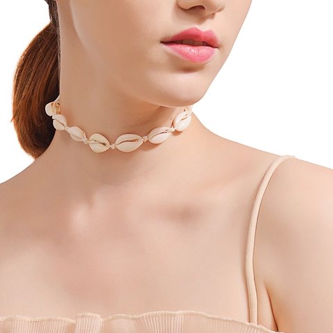 Girocollo Bohémien Fatto a Mano con Conchiglie di Ciprea per Donna Spiaggia Hawaiana Regolabile Lega Perla Artificiale Collana Clavicola