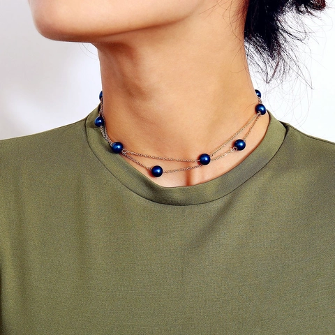 Bohemian Gold Plated Alloy Faux Artificial Pearl Double Layer Necklace Turquoise Bead Barefoot Sandal Anklet Women Summer Vacation Jewelry