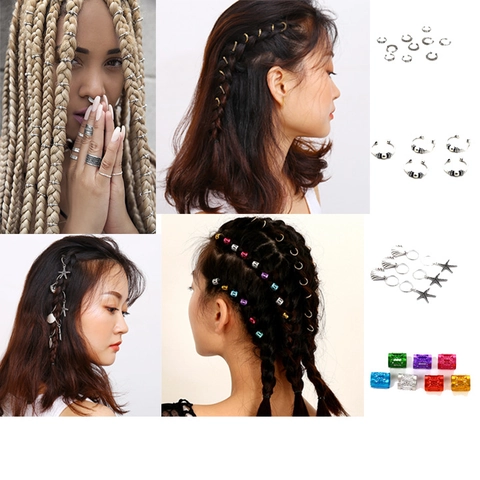 Bohemian DIY Braid Hair Accessories Set For Women Dreadlock Rings Clips With Star Shell Charms Vintage Hair Decoration