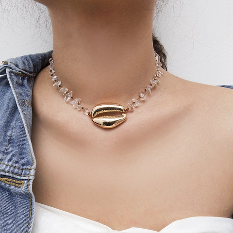 Collana con Ciondolo a Conchiglia Bohemian per Donna Etnica Pietra Rosa con Perline Choker Regolabile Gioielli da Spiaggia
