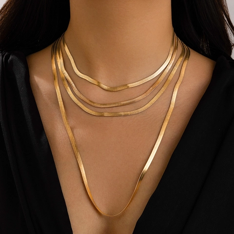 Minimalist Punk Metal Snake Bone Chain Layered Necklace For Women Gold Silver Plated Copper Alloy Jewelry Set For Daily Party