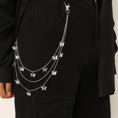 Women's Punk Hip Hop Multi-Layer Butterfly Waist Chain Gold Silver Metal Pants Chain Jeans Belt Accessory For JK Uniform
