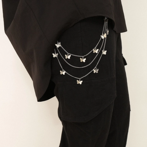 Women's Punk Hip Hop Multi-Layer Butterfly Waist Chain Gold Silver Metal Pants Chain Jeans Belt Accessory For JK Uniform