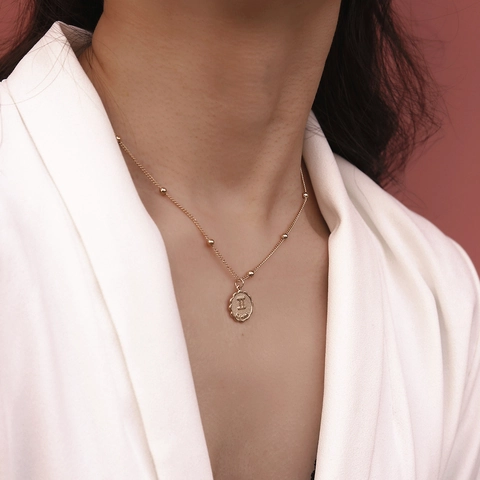 Collana Con Pendente a Moneta Rotonda 12 Costellazioni Dello Zodiaco Vintage Per Donna In Rame Oro Argento Gioielli Con Catena a Sfere