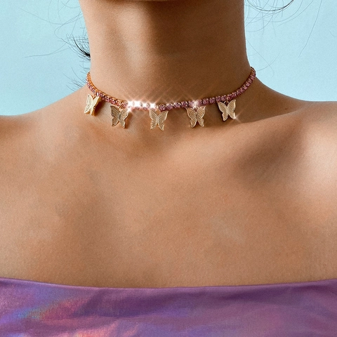 Butterfly Pendant Necklace Anklet And Bracelet For Women Zirconia Inlaid Alloy Jewelry Jewelry For Party Daily Wear Fashion Gift