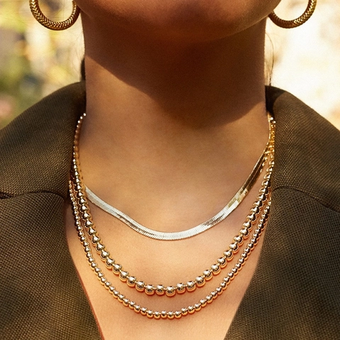 Vintage Faux Artificial Pearl Metal Ball Chain Necklace Set For Women Gold Silver Snake Chain Coin Pendant OT Buckle Hip Hop Jewelry