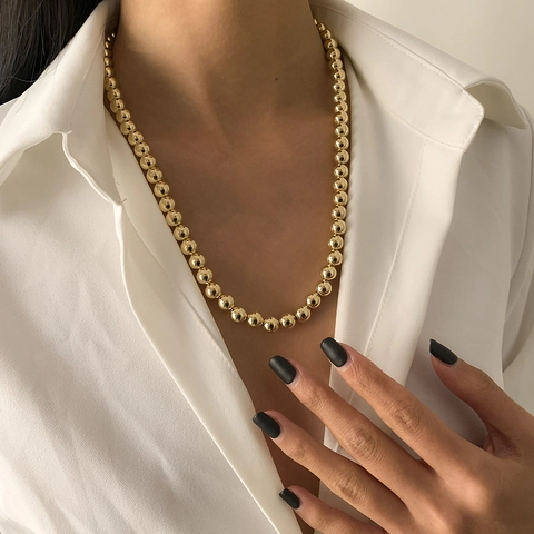 Vintage Faux Artificial Pearl Metal Ball Chain Necklace Set For Women Gold Silver Snake Chain Coin Pendant OT Buckle Hip Hop Jewelry