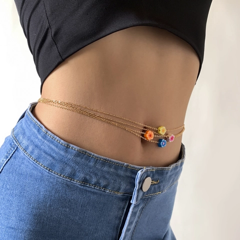 Catena da Vita Boho con Fiori in Argilla Polimerica Colorata per Donna Catena in Metallo Tonalità Oro Sexy Body Chain Gioielli da Spiaggia