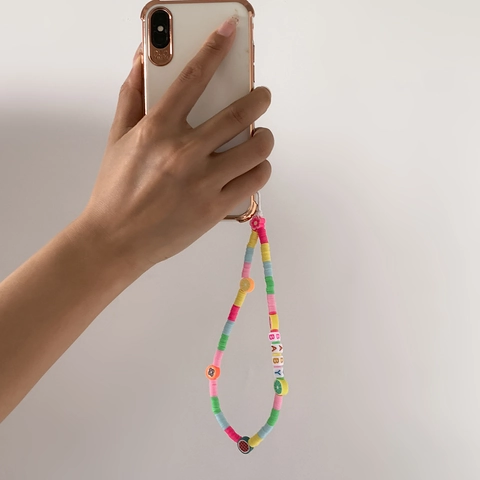 Catena per Telefono Bohémien Colorata in Argilla Polimerica con Perline a Frutta Cordino Fatto a Mano per Donna Ragazza