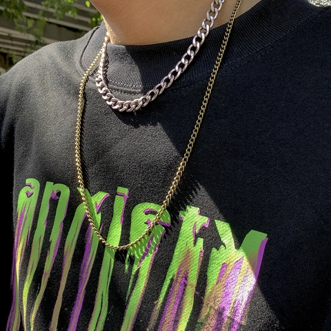 Men Hip Hop Cool Mixed Metal Layered Necklace Set Vintage Minimalist Silver Cuban Chain Gold Thin Link Jewelry For Men