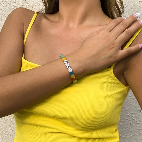 Bracciale Colorato in Acrilico Con Pietra Occhio di Gatto Con Perline per Donna Dolce Cool Lettera BABY Bracciale Elastico Gioielli