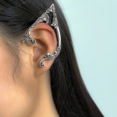 Retro Gothic Rose Elf Ear Cuffs Alloy Flower Vine Non Pierced Wrap Earrings For Women Aesthetic Jewelry Halloween Gift