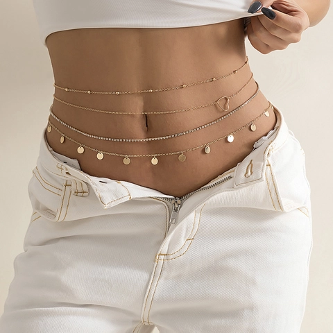 Catena da Vita Sexy a Strati da Donna con Cuore Paillettes e Strass Gioielli in Metallo Boho per Spiaggia Estiva
