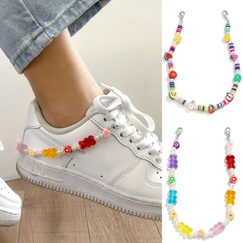 Amuletos de Cadena de Zapato con Cuentas Coloridas Con Perlas Artificiales de Imitación Colgantes de Frutas Animales de Arcilla Polimérica Decoración de Calzado Mujer Niña