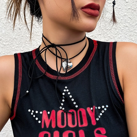 Adjustable Big Heart Pendant Choker Necklace Alloy Resin Velvet Wax Cord Bow Tie Fashion Jewelry For Women Party Daily