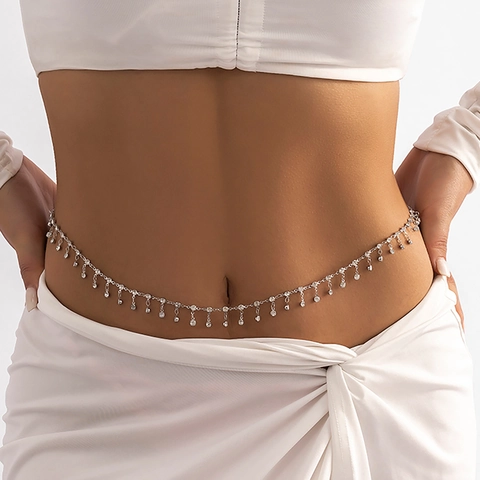 Sexy Catena per il Corpo Bikini da Spiaggia Geometrica Minimalista con Nappa in Strass Catena in Rame per la Vita Gioielli Donna
