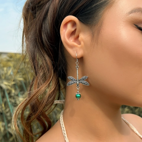 Vintage Ethnic Alloy Dragonfly Bird Mandala Drop Earrings For Women Bohemian Style Animal Pattern Dangle Earrings Jewelry