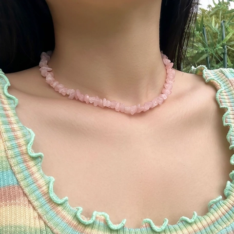 Natural Stone Crushed Gemstone Necklace Stainless Steel Irregular Bead Choker Bohemian Handmade Jewelry For Women