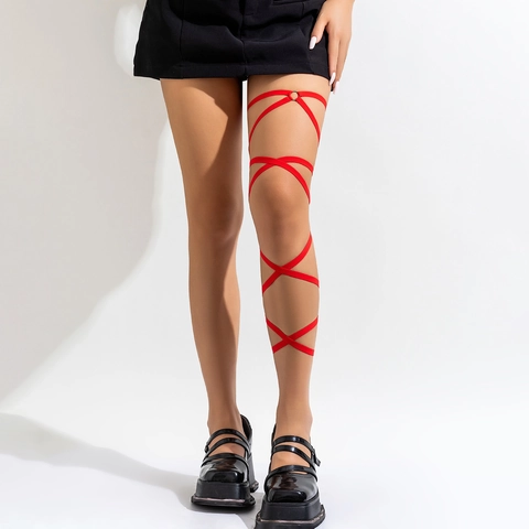 Harajuku Stijl Elastische Beenharnas Met Legering Ring Sexy Meerlaagse Kruis Beenketting Voor Vrouwen Punk Sieraden