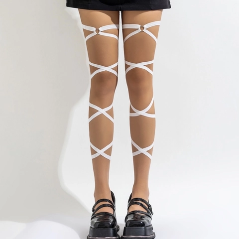 Punk Elastic Heart Metal Buckle Leg Chain Criss Cross Garter Harness Belt For Women Gothic Sexy Body Jewelry Club Party Wear