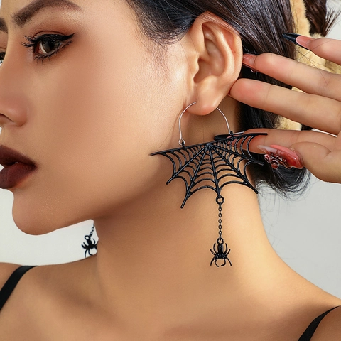 Gothic Black Halloween Spider Web Fringe Drop Earrings For Women Alloy Dark Style Spider Pendant Earrings Party Jewelry
