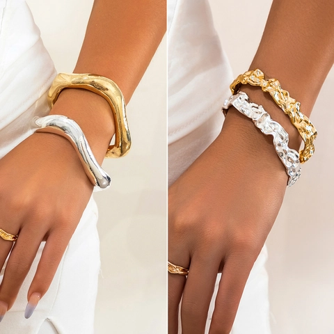 Moderne Onregelmatige Gesmolten Metaal Golf Open Armband Manchet Armband Getextureerd Verstelbare Mode Sieraden Voor Vrouwen Banket Feest Cadeau