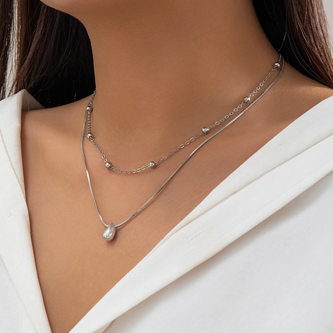 Minimalistisch Metaal Meerlagige Waterdruppel Hanger Halsketting Voor Dames Dubbele Ketting Gepolijst Choker Stijlvol Elegant Vrouwen Sieraden Cadeau