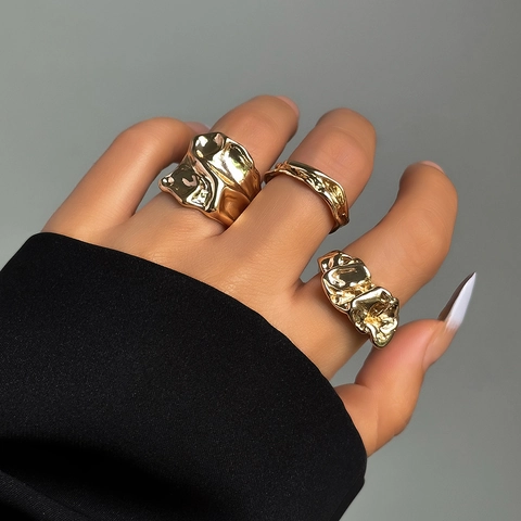 Minimalist Alloy Liquid Metal Irregular Ring For Women Modern Lava Texture Open Adjustable Finger Rings Fashion Jewelry