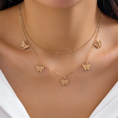 Damen Mehrlagiges Schmetterling Künstliche Perlen Halsketten Set Vintage Gold Silber Plattiert Kupfer Legierung Zirkonia Anhänger Quaste Schmuck Geschenk