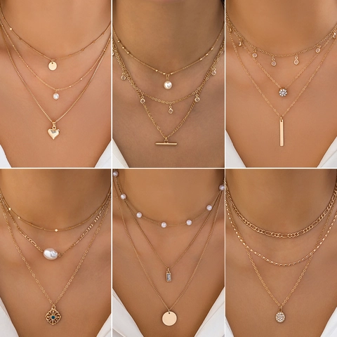 Damen Mehrlagiges Schmetterling Künstliche Perlen Halsketten Set Vintage Gold Silber Plattiert Kupfer Legierung Zirkonia Anhänger Quaste Schmuck Geschenk