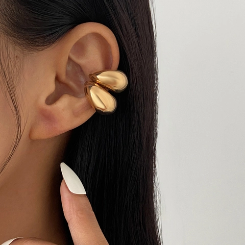 Ear Cuffs Métalliques Géométriques Forme C Minimalistes Pour Femmes Polis Miroir Clips d'Oreilles Forme de Haricot Non Percés Bijoux Style Français