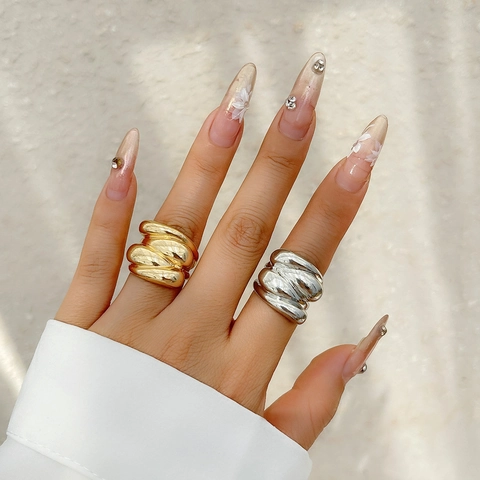 French Minimalist Alloy Butterfly Bowknot Open Ring For Women Vintage Geometric Liquid Metal Statement Finger Jewelry Gift
