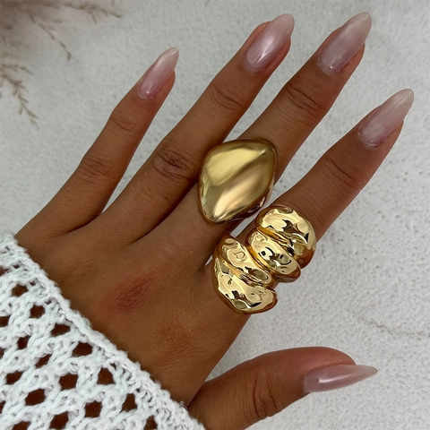Bague Ouverte en Métal Liquide de Lave d'Avant-garde pour Femme Irrégulière Goutte d'Eau Galet Dôme Chunky Réglable Alliage Plaqué Or Argent Bijoux Cadeau