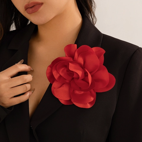 Oversized Satin Fabric Flower Brooch For Women Elegant Rose Camellia Hair Clip Dual Use Wedding Party Accessories