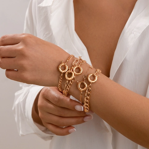 Punk Chunky Alloy Iron Link Bracelet For Women Large Spring Ring Sailor Clasp Geometric Metal Layered Chain Jewelry Gift