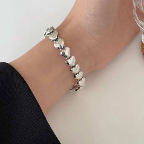 Vintage Kupfer Herz Kette Armband Minimalistisch Silber Poliert Offene Armreif Unkonventionelle Welle Ring Schmuck Zubehör Für Damen