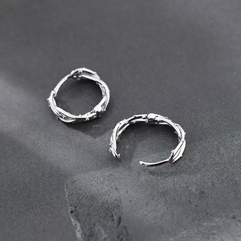 Unici Orecchini a Cerchio con Texture a Spina Con Perno in Argento Sterling 925 Rame Placcato Argento Fibbia Gioielli Donna