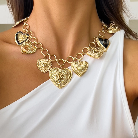Retro Heart Pendant Necklace For Women Alloy Iron Imitation Artificial Pearl Rhinestone Cross Angel Gold Silver Fashion Jewelry Gift