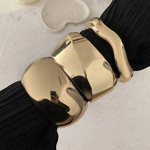 Exaggerated Alloy Metal Hinged Bangle For Women Mirror Polished Irregular Wave Geometric Statement Cuff Bracelet Jewelry Gift
