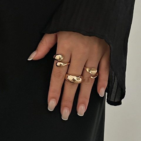 Bagues Ouvertes Goutte d'Eau en Métal Liquide Irrégulier Pour Femmes Modernes Minimalistes Vintage Baroque Imitation Perle Or Argent Plaqué Alliage Bijoux Bagues