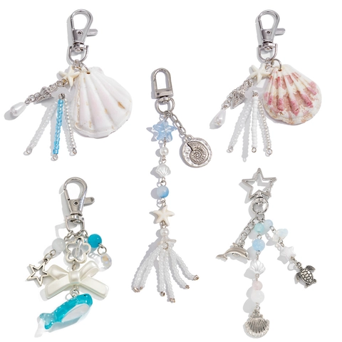 Llavero de Metal Tema Oceánico Delfín Concha Tortuga Aleación Resina Cuentas Colgante de Bolso Para Mujer Accesorios Vacaciones